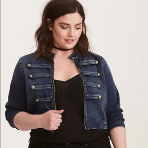 Military Style Crop Denim Jacket